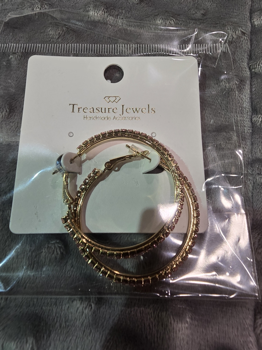 Treasure Jewels Gold Hoop Earrings with Pink Crystal Accents